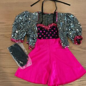 Sparkling Pink and Black Kids Dance Costume